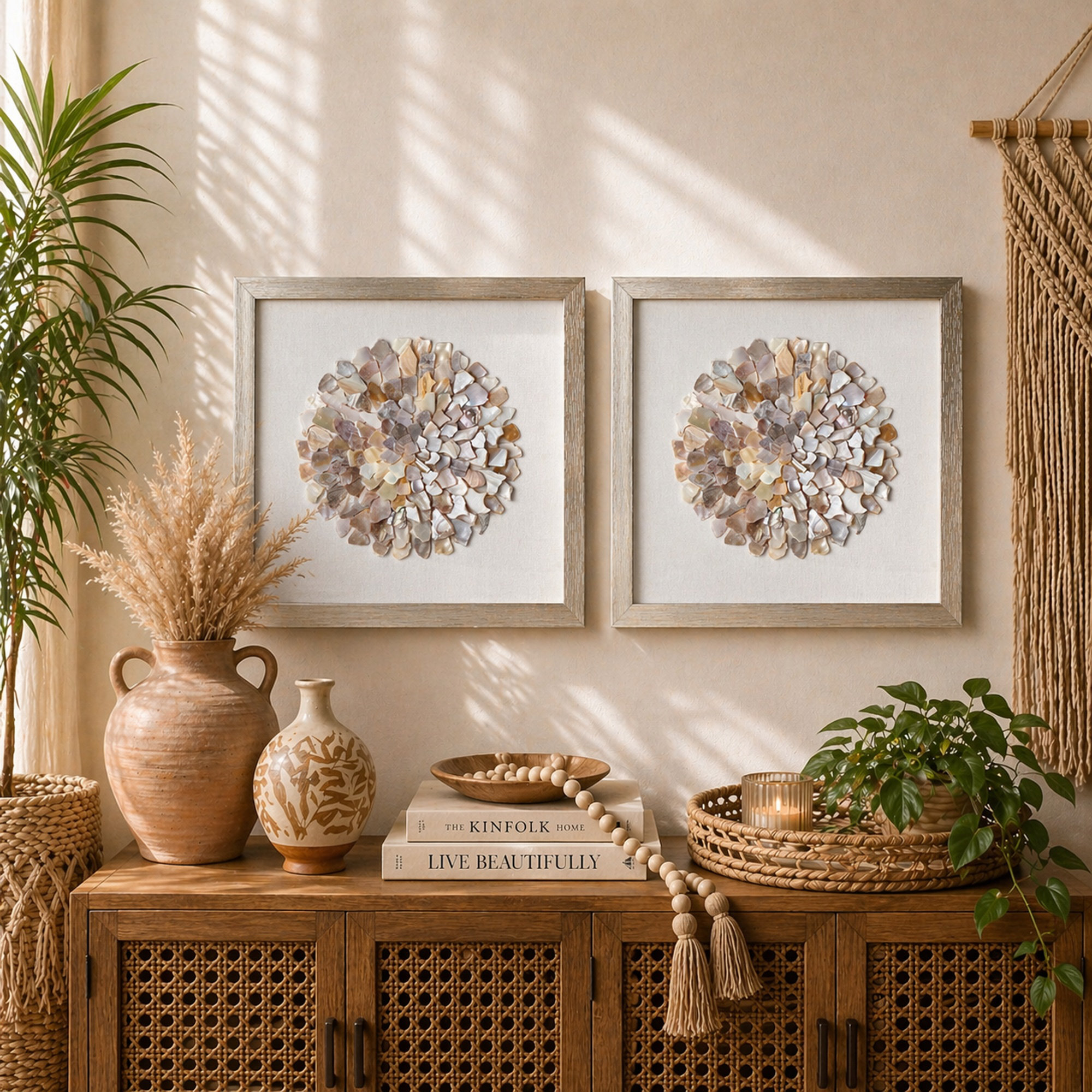 Rosecliff Heights Coryell Neutral Seashell Mosaic Wall Art Set